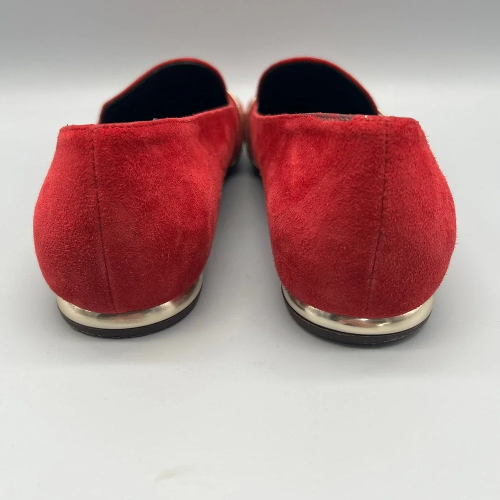 AGL Attilio Giusti Leombruni Red Suede Gold Bar Loafers Flats N542004 40 Italy - Picture 6 of 8